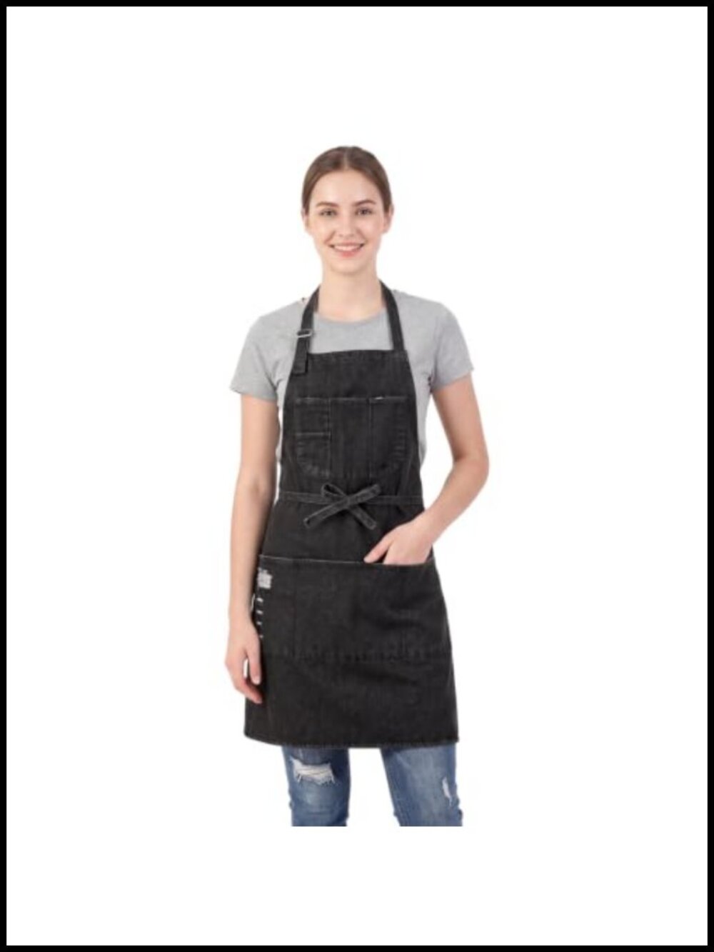 Cotton Denim Apron 7 Pockets Adjustable Bib Vintage Distressed